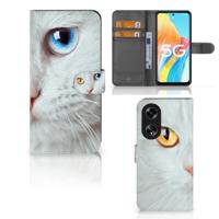 OPPO Reno8 T 5G | Telefoonhoesje | Met pasjeshouder | Witte Kat