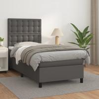 Boxspring met matras kunstleer grijs 90x190 cm
