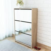 Schoenenkast drielaags met spiegel 63x17x102,5 cm eiken