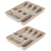 Bestekbak - 2x stuks - taupe - 5 vakken - 34 x 26 x 5 cm - lade indeling - bestekhouders