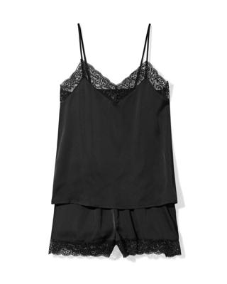 HEMA Damespyjama satijn met kant zwart (zwart)