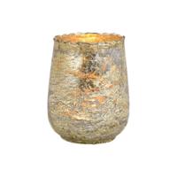 Glazen design windlicht/kaarsenhouder - champagne goud - 10 x 12 x 10 cm - waxinelichtjes Glazen design windlicht/kaarsenhouder - champagne goud - 10 x 12 x 10 cm - waxinelichtjes