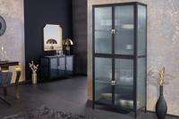 Moderne vitrine AMSTERDAM 180cm zwart goud geribbeld glazen metalen highboardkast - 43532