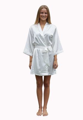 Satin-Luxury Witte satijnen kimono met naam borduren