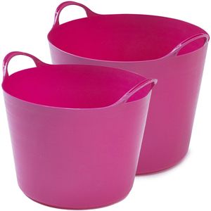 Flexibele emmers - 2x stuks - 26 liter en 39 liter - roze - Wasmanden