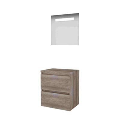 Basic-Line Economic 46 Badkamermeubelset - 60 x 46 cm - Greeploos - 2 Lades - Wastafelblad - Spiegel met LED Verlichting - Scotch Oak