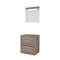 Basic-Line Economic 46 Badkamermeubelset - 60 x 46 cm - Greeploos - 2 Lades - Wastafelblad - Spiegel met LED Verlichting - Scotch Oak