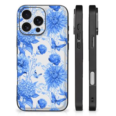 Bloemen Hoesje voor iPhone 16 Pro Flowers Blue