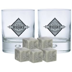 Luxe whiskyglazen set 6x stuks 290 ml met 9x whisky ijsblokstenen