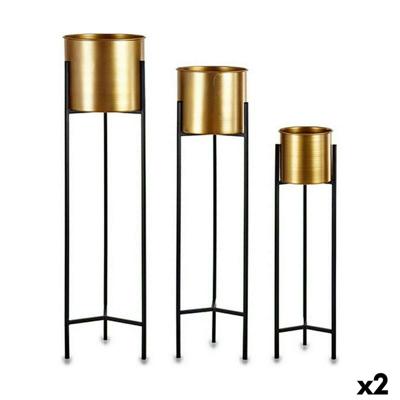 Plantenbakkenset Gift Decor Zwart Gouden Metaal 24 x 93,5 x 24 cm (2 Stuks)