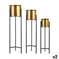 Plantenbakkenset Gift Decor Zwart Gouden Metaal 24 x 93,5 x 24 cm (2 Stuks)