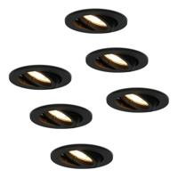 Set van 6 Oslo LED inbouwspots - 4 Watt 345 lumen - 2700K Warm wit - GU10 - Dimbaar - Rond - Kantelbaar - IP20 voor binnen - Zwart