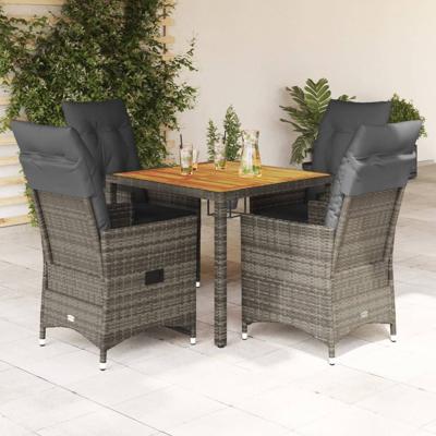 5-delige Tuinset met kussens poly rattan grijs