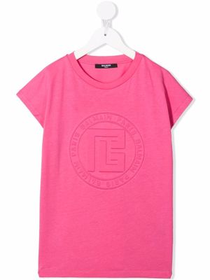 Balmain Kids robe à logo embossé - Rose