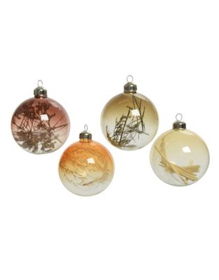 Kerstbal glas a4 wool white/orange/brown/green dried flowers Decoris - Decoris