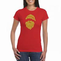 Kerst t-shirt voor dames - rood - Kerstman hoofd - glitter bedrukking - goud