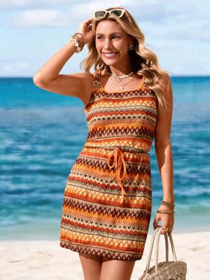 Bon&Bon Boho Geometric Sleeveless Summer Dress - Blue Multicolor_1 / M