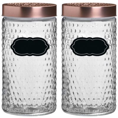 Voorraadpot/bewaarpot Blair - 4x - 1.5L - glas - koperen deksel - incl. etiketten