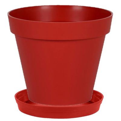 Bloempot Toscane kunststof rood D40 x H32 cm inclusief onderschaal D35 cm
