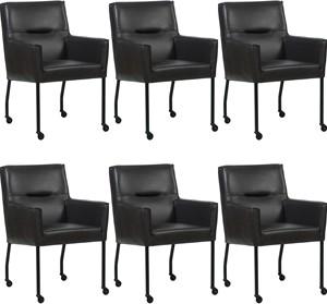 Set van 6 Donkerbruine leren moderne eetkamerstoelen Lucky - Granada leer Ebony (donkerbruin leer)