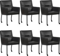 Set van 6 Donkerbruine leren moderne eetkamerstoelen Lucky - Granada leer Ebony (donkerbruin leer)