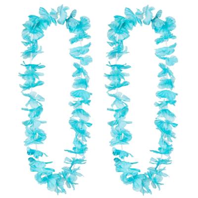 Hawaii krans/slinger - 10x - Tropische kleuren turquoise blauw - Bloemen hals slingers
