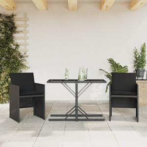 3-delige Bistroset met kussens poly rattan zwart