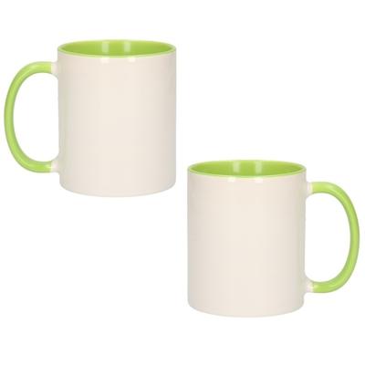 Koffiemok / thee beker - 2x - 300 ml - Wit/groen - Cadeau mokken - keramiek