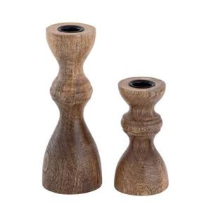 SVJ Windlicht - 6x6x20 cm - Hout - Naturel - Set van 2