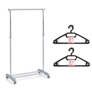 Kledingrek met kleding hangers - enkele stang - kunststof/metaal - grijs - 83 x 43 x 170 cm