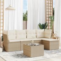 6-delige Loungeset met kussens poly rattan beige