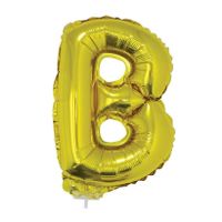 Gouden opblaas letter ballon B op stokje 41 cm - thumbnail