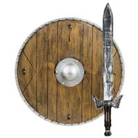 Verkleed speelgoed Ridders/vikingen wapens - Schild/zwaard - kunststof - volwassenen - thumbnail