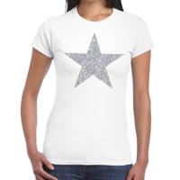 Glitter and glamour ster T-shirt - zilver glitters - wit - dames - Verkleedkleding - Feestkleding