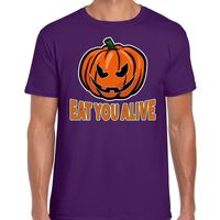 Halloween Eat you alive verkleed t-shirt paars voor heren - thumbnail
