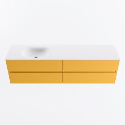 MONDIAZ VICA 180cm badmeubel onderkast Ocher 4 lades. Wastafel MOON links 1 kraangat, kleur Talc.