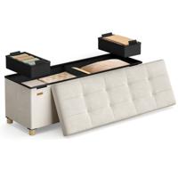 Opvouwbare opbergbank met deksel en comfortabele zitting, Cappuccinobeige / 110B cm