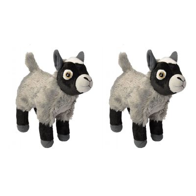 2x stuks pluche knuffel geit grijs 20 cm