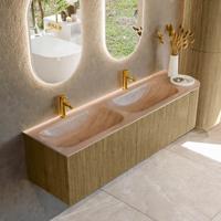 Badmeubel Mondiaz Kurve-Dlux | 165 cm | Meubelkleur Dusk | Wastafelkleur Saba | Solid surface | Dubbel / Links spoelbak | 2 kraangaten