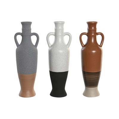 Vaas DKD Home Decor Wit Grijs Terra cotta Porselein 9,6 x 9 x 28,6 cm 9,6 x 9 x 29 cm (3 Stuks)