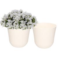 PlasticForte Plantenpot - 2x - wit - rotan kunststof - D25 x H23 cm - bloempot