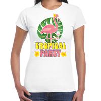 Toppers in concert - Tropical party T-shirt voor dames - flamingo - wit - carnaval/themafeest