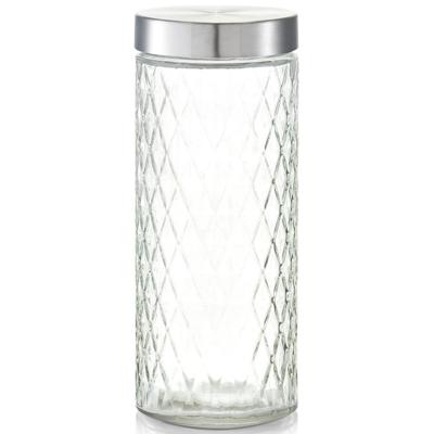Zeller keuken voorraadpotten / bewaarpotten - 2000 ml - geruit glas - 11 x 27 cm