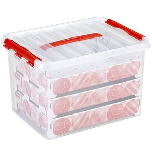 Sunware Q-line Kerstballen Opbergbox 22L - Trays voor 60 kerstballen - Transparant/rood