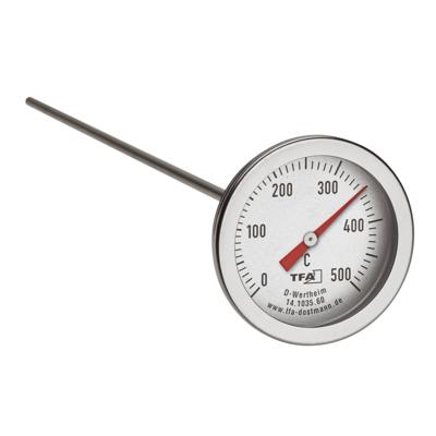 Oven thermometer - analoog - RVS - 0-500 graden celcius - 30 cm - prikker