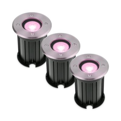 Set van 3 Maisy Smart Grondspots Rond - Ø12cm - 5.5 Watt 345 lumen - RGBWW - Wifi + Bluetooth - Bestuurbaar via app - IP67 waterdicht - Google Home - Amazon Alexa - RVS