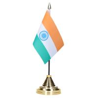 Vlag India tafelvlaggetje - 10 x 15 cm - met gouden standaard - Hoogte 27 cm
