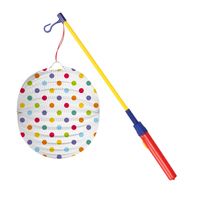 Bol lampion stippen - wit/regenboog - H22 cm - papier - met lampionstokje - 40 cm