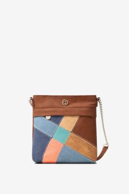 Vierkante suède schoudertas met patch - BROWN - U