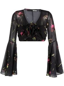 ROTATE BIRGER CHRISTENSEN blouse crop à fleurs imprimées - Noir